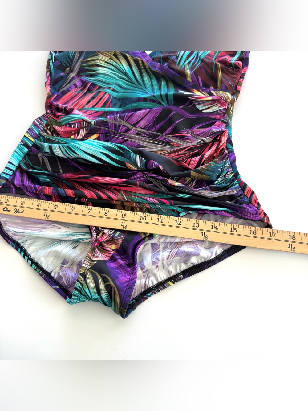 Miradonna by Miraclesuit Sz 12 One Piece Swimsuit Bahama Palms Tropical Leaves - Picture 9 of 11